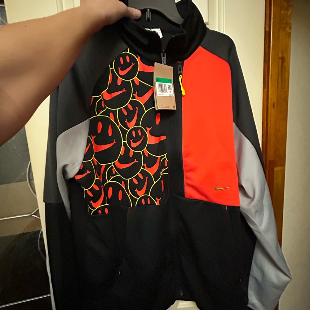 Nike Black, Red, Gray Zip-Up Sweater with Smiley Panel